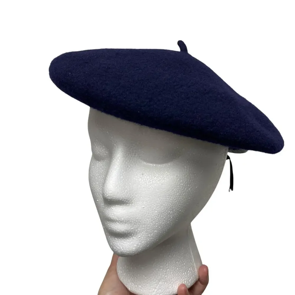 Vintage Navy Size L Blue Wool Beret Hat - Picture 3 of 10